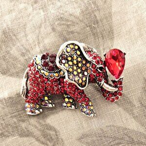 Red Elephant Rhinestones Pin
